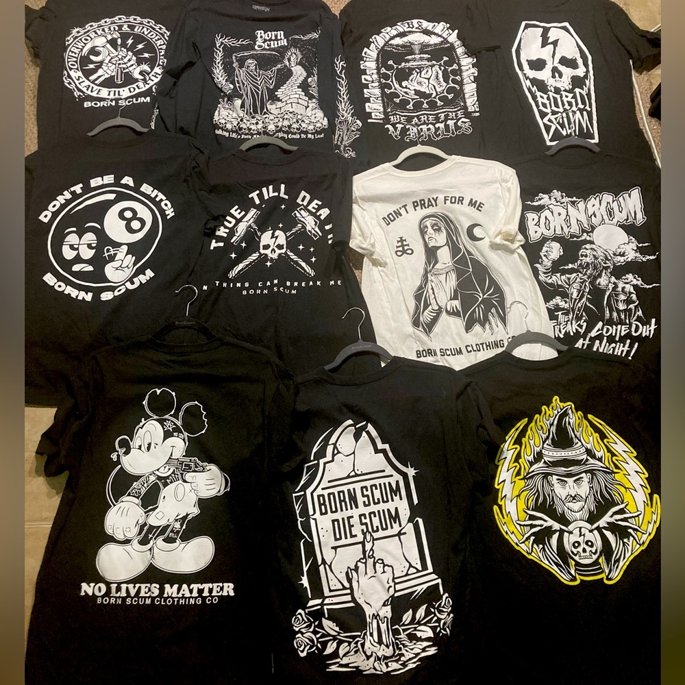 Born Scum Clothing Company T-shirt collection size Medium 10 Short Sleeve 1 LS